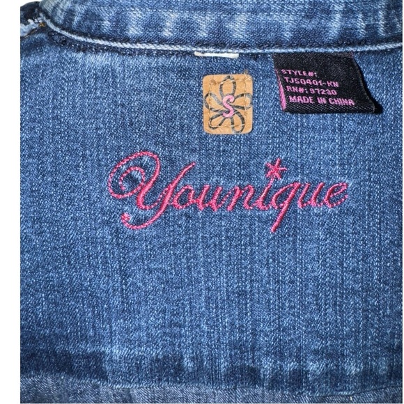 Younique Cropped Y2K Stretch Denim Jean Jacket Size Small Festival Layering - Picture 5 of 8